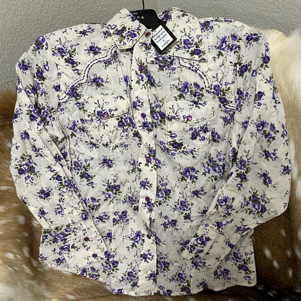 Resistol Girls Floral Pearl Snap button up western Shirt size XL NWT